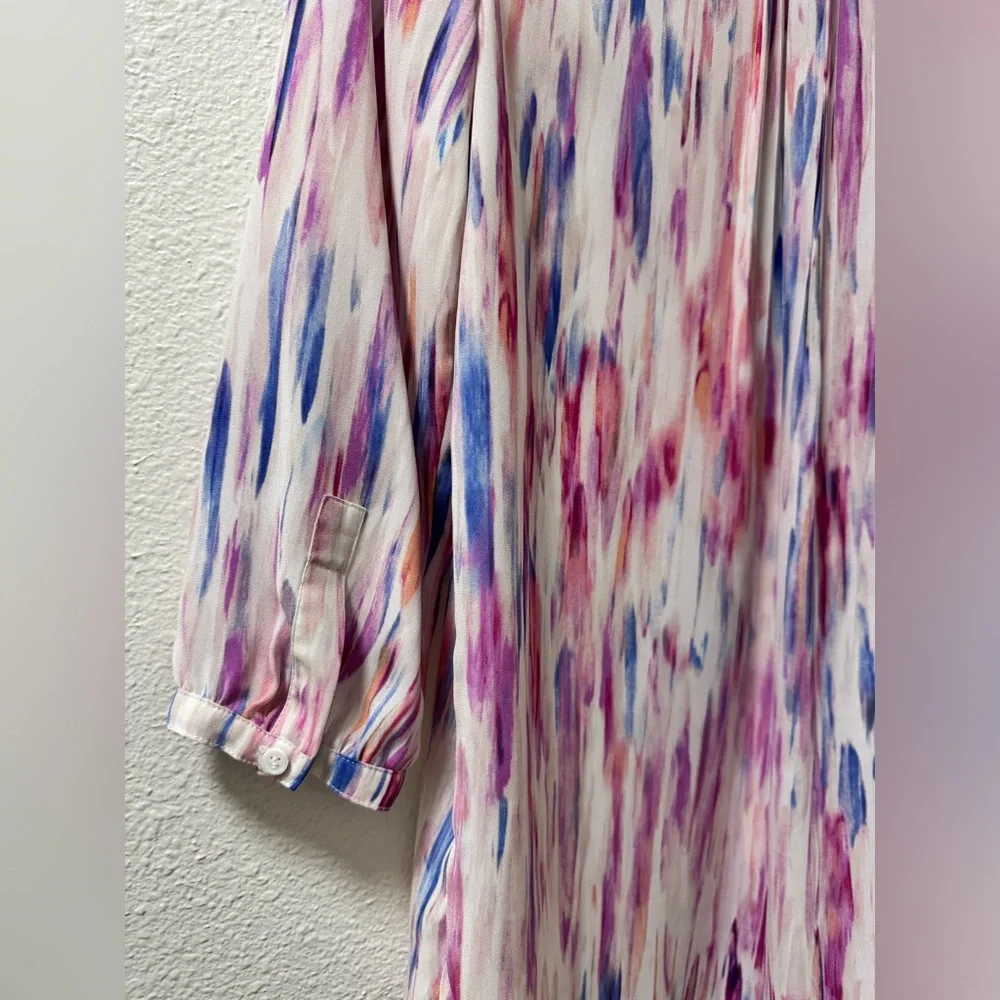 NYDJ Abstract Watercolor Tunic Blouse Top 3/4 Sleeve Pleated Women’s Medium - Picture 8 of 10